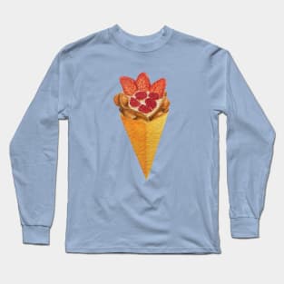 Bubble waffle ice cream cone with strawberries and raspberries watercolour painting Long Sleeve T-Shirt